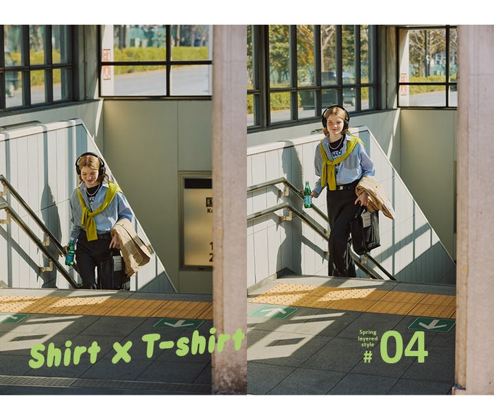 春先すぐに真似できる！品を加えた、シャツ×Tシャツのレイヤードスタイル