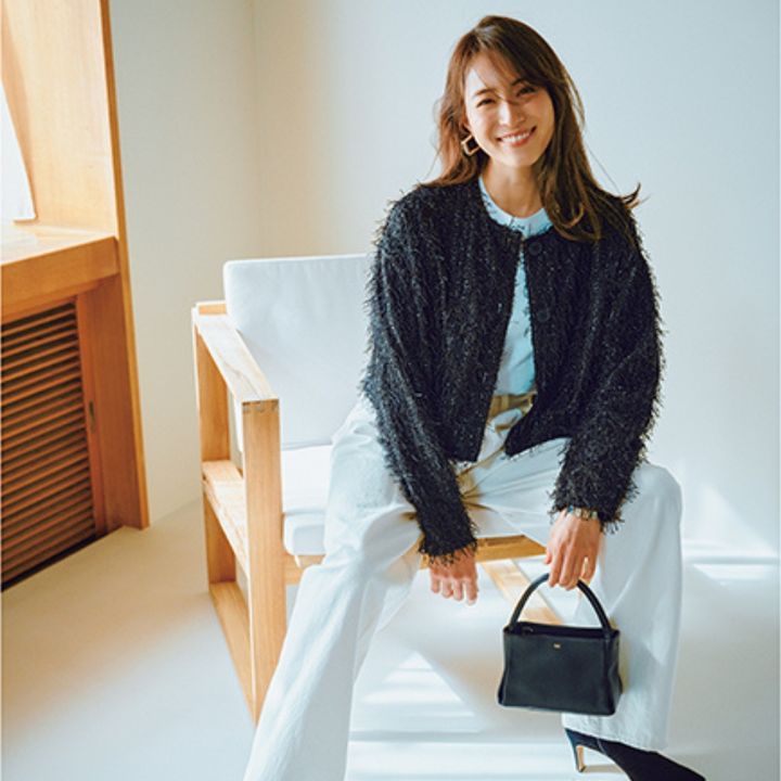 THREE SQUARE_ラメシャギーカーディガン_モデル2