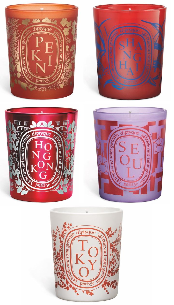〈上段左から〉キャンドル ペキン、キャンドル シャンハイ 〈中段左から〉キャンドル ホンコン、キャドル ソウル（すべて4月11日より限定発売） 〈下段〉キャンドル トウキョウ（東京の店舗で通年販売中） 各190g 各￥12,650