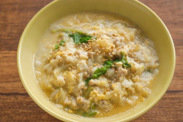 豚ひき肉とセロリのオートミール粥