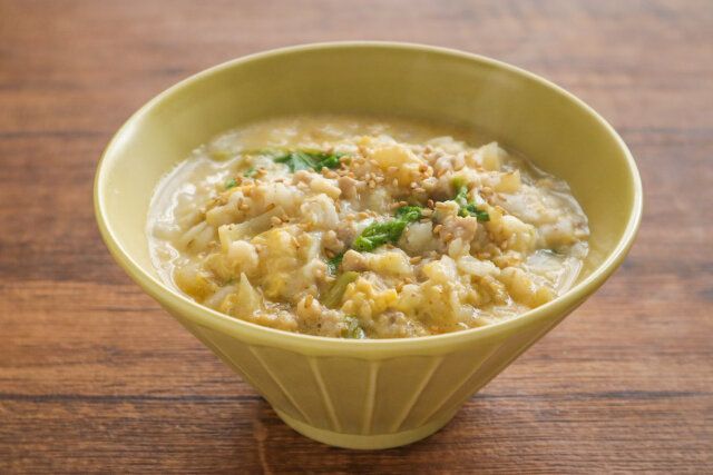 豚ひき肉とセロリのオートミール粥 完成