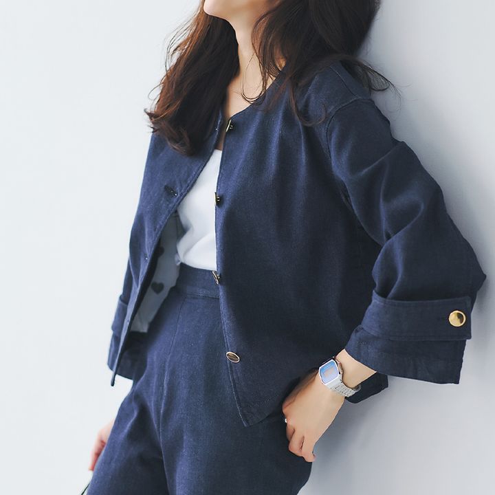 濃紺デニムのセットアップはキレイめ仕上げで母業にも最適