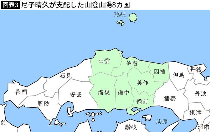 【図表】尼子晴久が支配した山陰山陽8カ国