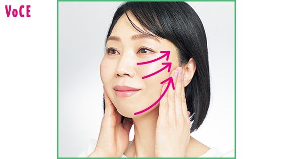 あごから耳前、小鼻の横から耳前、目の下からこめかみに引き上げ、終点でキープ