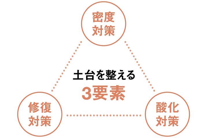 肌の土台を整える3要素「密度対策」「酸化対策」「修復対策」の図