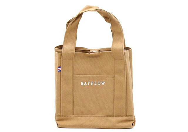 ベイフロー収納5ポケットロゴトートバッグキャメル