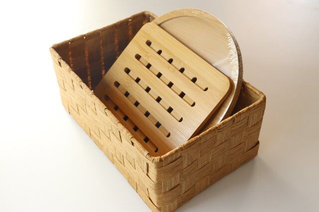 ダイソーの頑丈なペーパーバスケット（3サイズアソート、ベージュ・ブラウン）