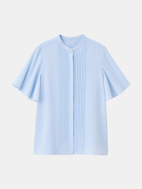 2025春plstレディースジョーゼットフロントピンタックブラウス