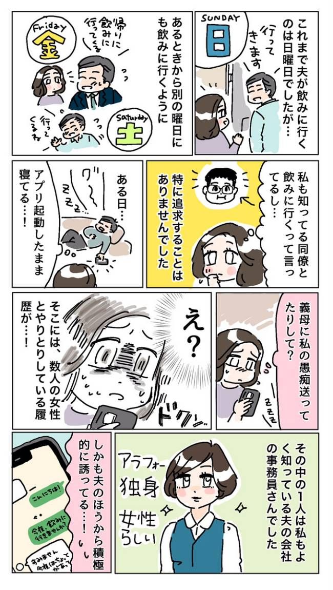 「え？」イレギュラーな飲み会が増えた夫。夫のスマホからわかった女性との飲み会疑惑に妻が取った行動-1