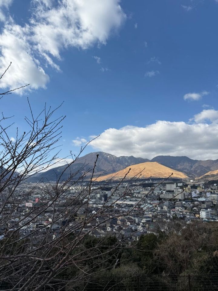 湯けむり展望台からの、別府の街並みや扇山の眺め（2月）