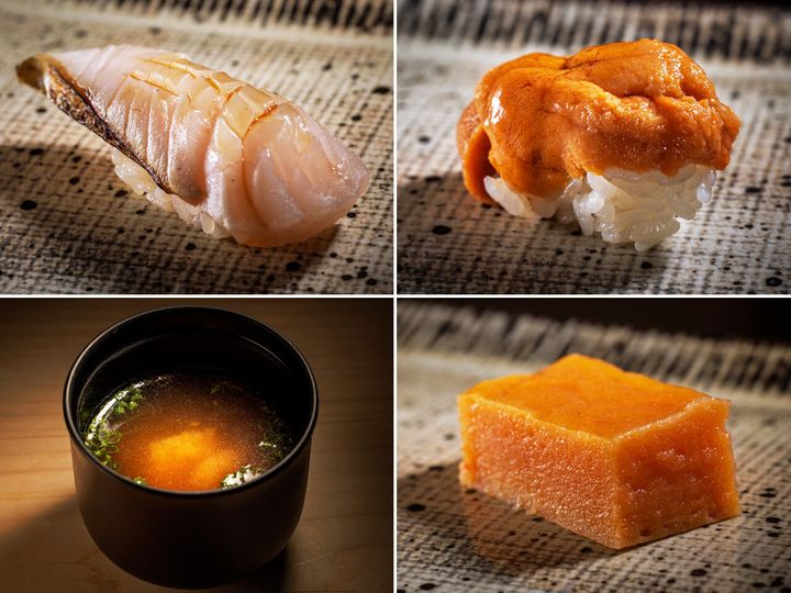 東北沢『鮨 西崎』の握り２貫、つまみ２品