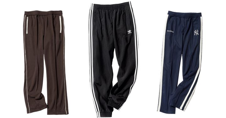 ジェーンスミスのブラウンのトラックパンツとアディダスの黒のトラックパンツとスポーティ＆リッチのトラックパンツ