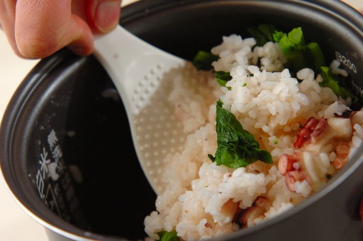 菜の花とタコの炊き込みご飯の作り方2