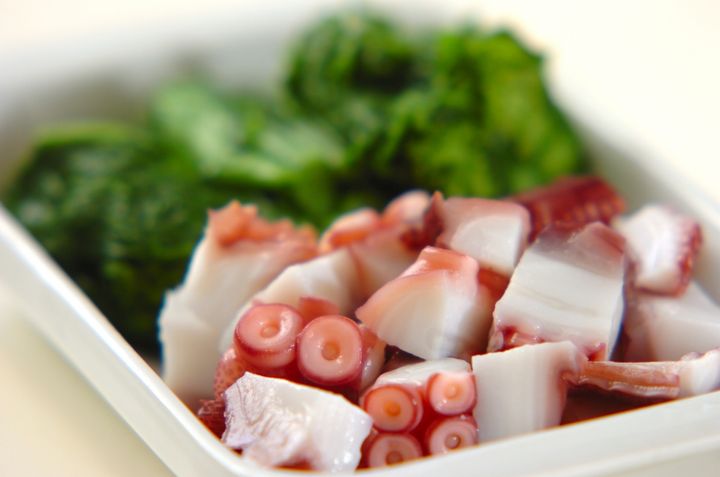 菜の花とタコの炊き込みご飯の下準備2