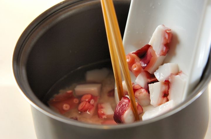 菜の花とタコの炊き込みご飯の作り方1