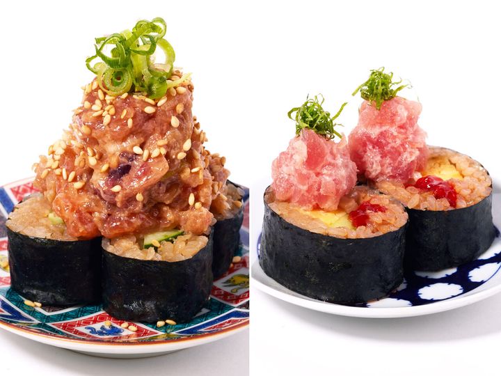 東京『寿司トおでん にのや 日本橋店』の「海鮮なめろう」、「燻製すじこととろたく」