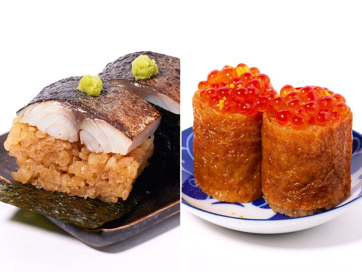 東京『寿司トおでん にのや 日本橋店』の「炙り〆鯖」、「柚子いくら稲荷」