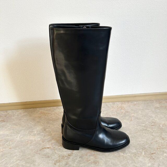 El mar レザーロングブーツ ブラック サイド部分