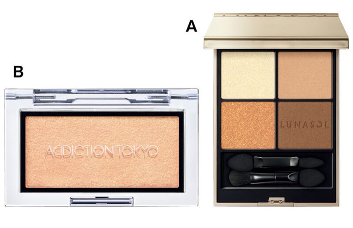 A_ルナソル アイカラーレーションN 05 ¥7,700（カネボウ化粧品） B_ザ ブラッシュ ニュアンサー 104N ¥3,300（アディクション ビューティ・4/11限定発売）