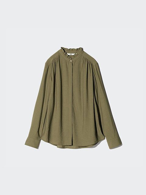 ユニクロ フリルブラウス OLIVE