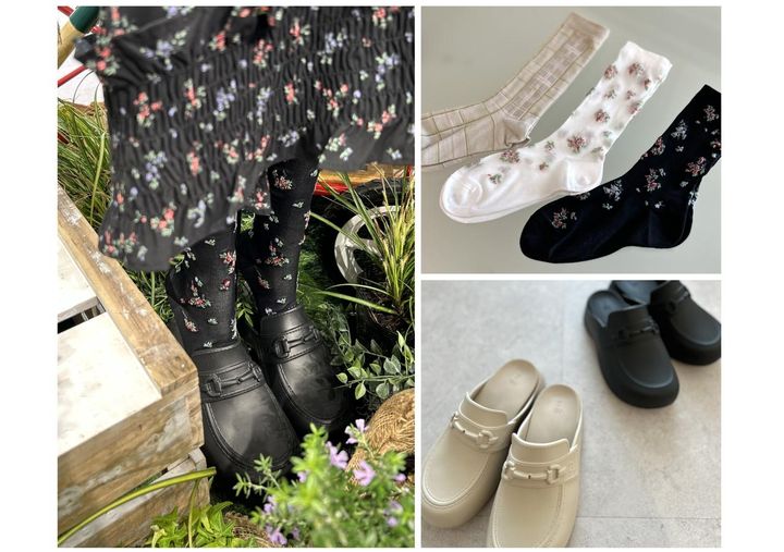 画像: 【GU×rokh】ソックス by rokh 1、ソックス by rokh 2 各¥590、ローファークロッグサンダル by rokh 各¥2,990、スモッキングキャミソールワンピース by rokh¥4,990 www.gu-global.com