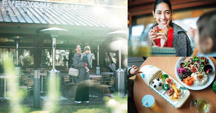 森泉さんと子どもがカフェでくつろぐイメージカット