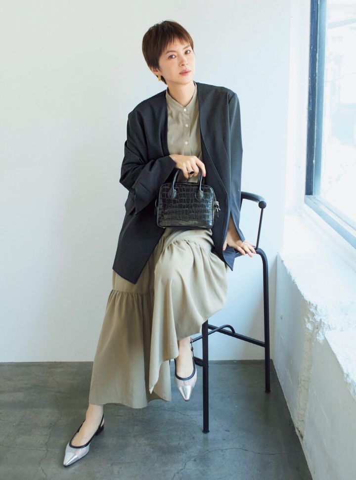 ノーカラージャケット×シャツワンピ