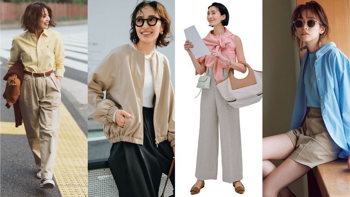 ベージュに合う色のおすすめコーデのコラージュ写真