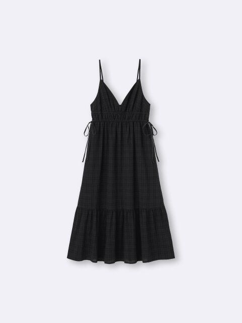2025guレディース黒テクスチャーキャミソールワンピース