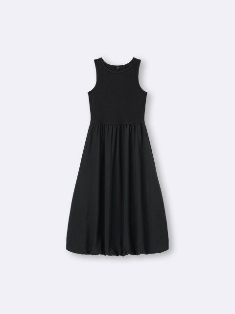 2025guレディース黒バブルヘムワンピース