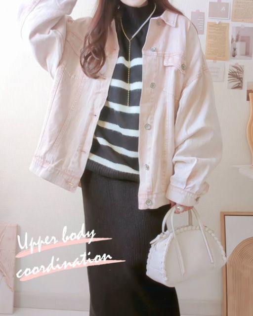 ピンクのリュカツラギBIGGジャンを着たコーデ