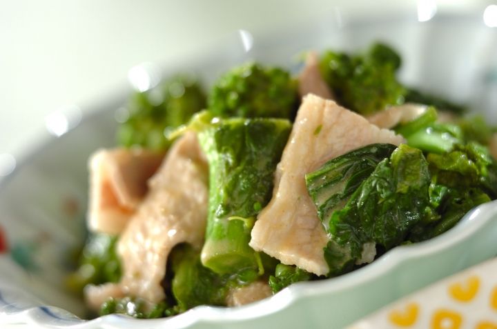 菜の花と豚肉のからし和え