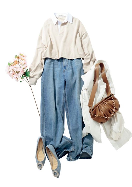 ワイドデニムでつくるきれいめカジュアル休日コーデ