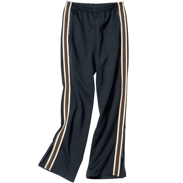 ウーアのネイビーベースにボルドーラインのトラックパンツ