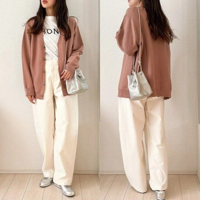 ユニクロジャージーバレルレッグパンツコーデカーディガン