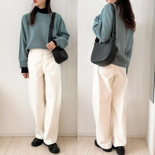 ユニクロジャージーバレルレッグパンツコーデニット