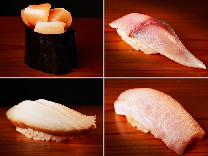 御成門『冨所』の小柱の軍艦、ブリ、サバ、蒸しアワビ