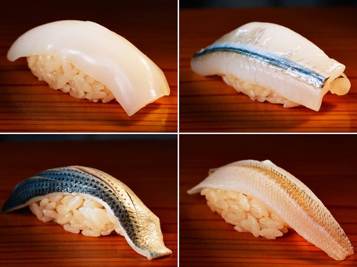 御成門『冨所』のスミイカ、白身魚３貫