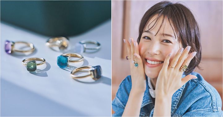 私物のポメラートの色石リングを重ねづけしたフリーアナウンサーの鷲見玲奈さん