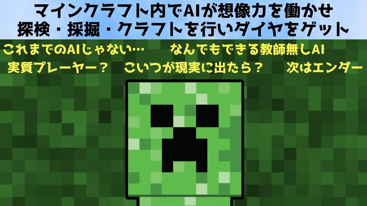 想像力を持つAIはマインクラフト世界を理解し探検・クラフト・採掘を行う