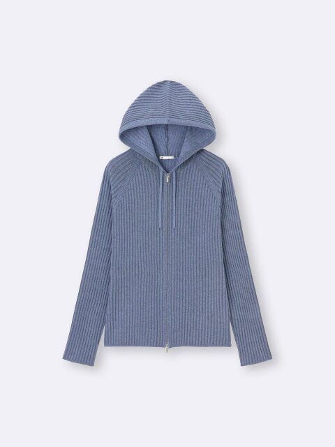 GUのリブニットダブルジップパーカ