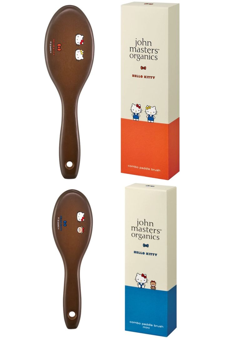 〈上から〉コンボパドルブラシ 〈ハローキティ 限定デザイン〉 ￥4,730 コンボパドルブラシ ミニ 〈ハローキティ 限定デザイン〉 ￥4,180（ともに4月17日より限定発売） ©︎ '25 SANRIO CO., LTD. APPR. NO. L660030