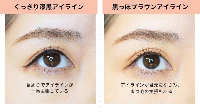 ③漆黒アイライン→黒っぽブラウンアイライン
