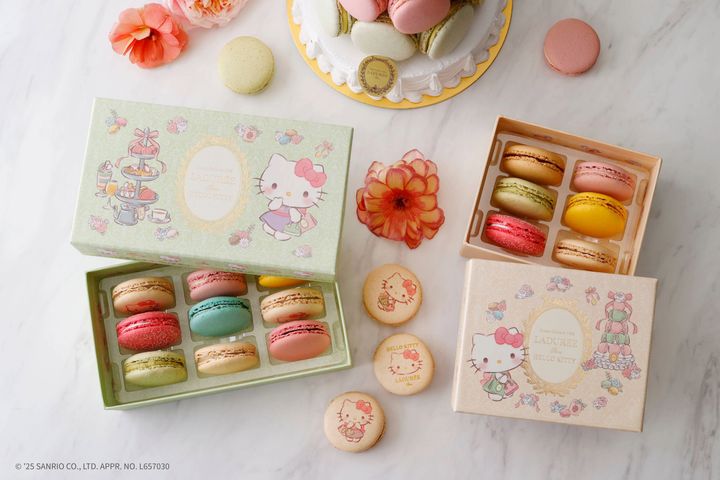 「マカロンボックス “ハローキティ”」 6個入り 4,104 円（税込）〜 、9個入り 5,616 円（税込）〜