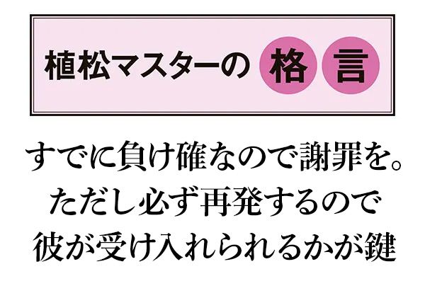 【植松マスターの格言】すでに負け確なので謝罪を。ただし必ず再発するので彼が受け入れられるかが鍵
