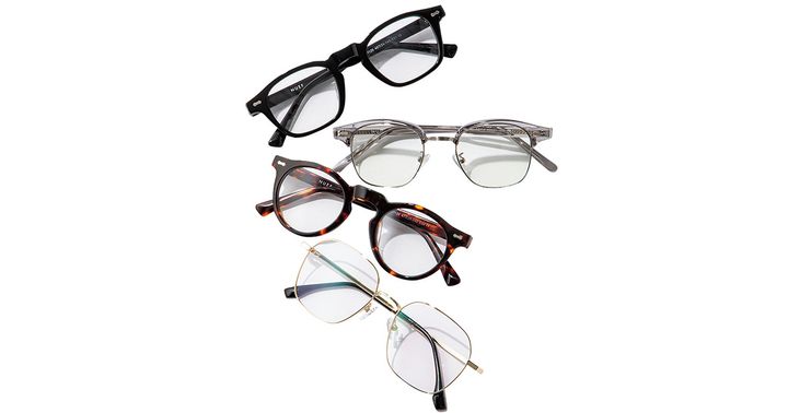 NUEFの黒縁メガネとグレークリアメガネとべっ甲メガネとメタルフレームのメガネ