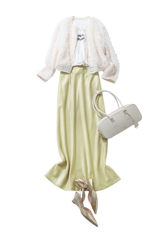 女っぽアイテムでつくる華やか通勤コーデ