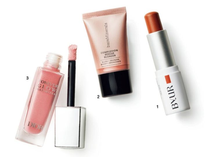 1_バイユア セラムフィットボリューミング グロースティック 04（Hamee） 2_CR ブロンザー キス オブ ローズ （ベアミネラル） 3_ディオールスキン フォーエヴァー グロウ マキシマイザー 212 （パルファン・クリスチャン・ディオール）