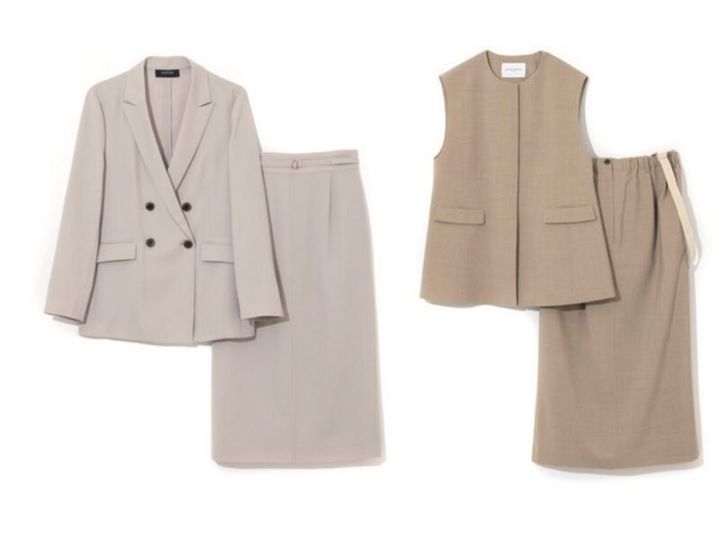 ベージュのスカートセットアップ