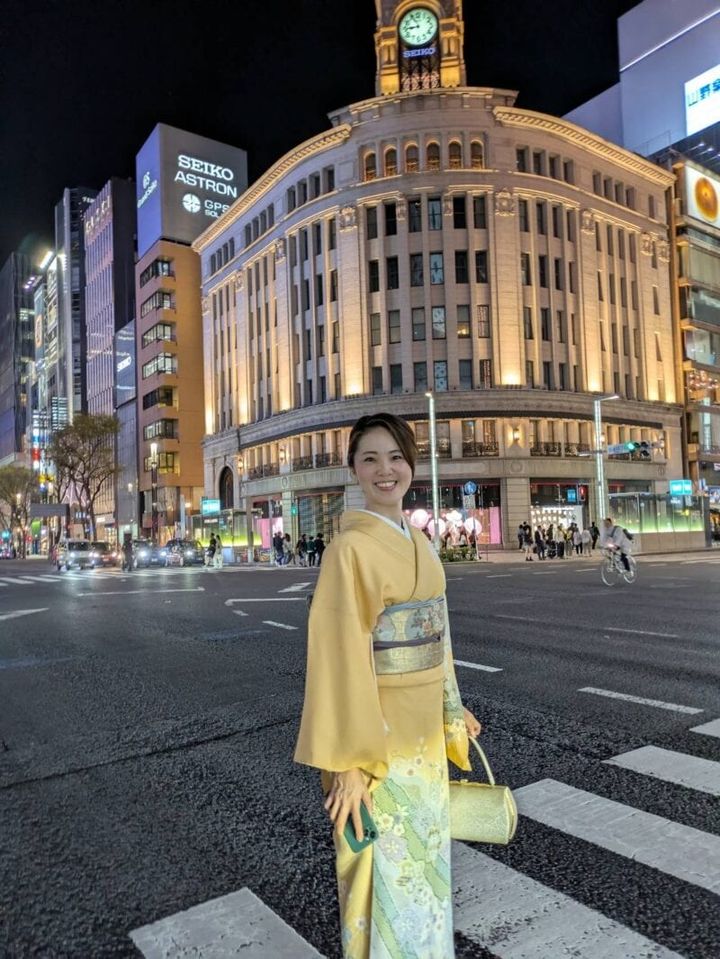 着物で銀座を訪れたGLOW読者モデル・矢澤まゆさん